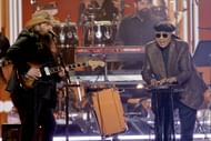 (L-R) Chris Stapleton and Stevie Wonder perform onstage during the Grammy Awards at Crypto.com Arena in Los Angeles, California. (Photo by Kevin Winter/Getty Images)